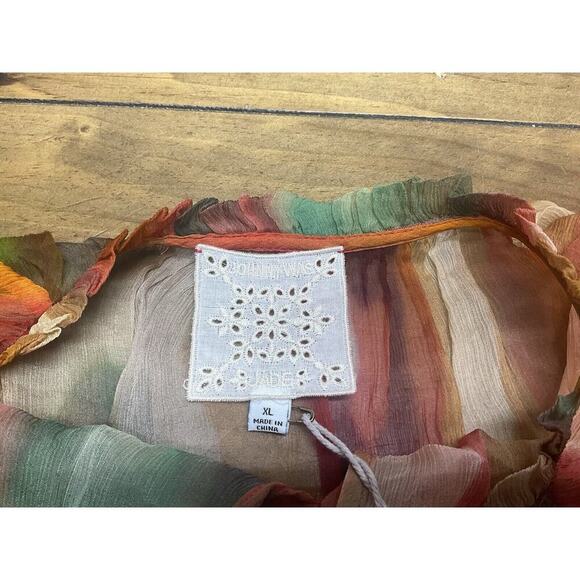 Johnny Was Love Radika Long Sleeve Silk Blouse Boho Chic Sheer XL NWT - Picture 10 of 13